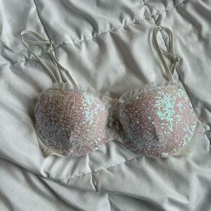 Vintage Victoria's Secret Pink and White Sequin Bra